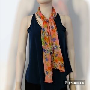 True Vintage Fairycore 1970s Pink Floral Chiffon Scarf